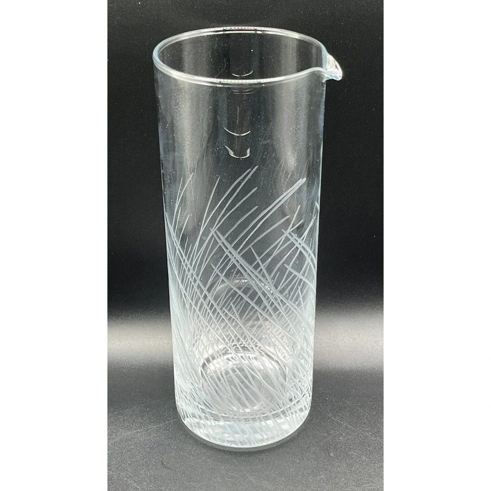 Vtg Sea Grass Etched Clear Glass Mixing‎ Pitcher Cocktail Martini Barware 9.5